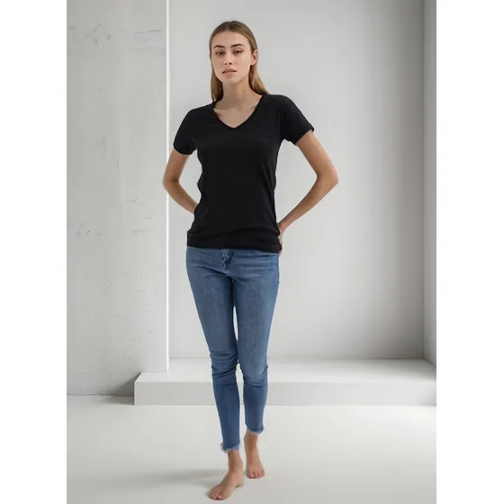 Remera Tres Ases Algodón Manga Corta Escote V Mujer Art.4002