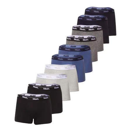Kit Com 10 Cuecas  Masculina Boxer De Algodão Mash Lisas Azul Marinho/ Azul Jeans/ Cinza Mescla Claro/ Cinza Mescla Escuro/ Preto Liso M