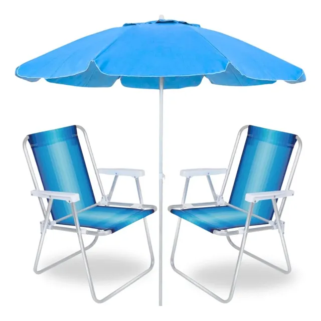 Guarda Sol Azul Bahia 2m Bagum+ 2 Cadeiras De Praia Aluminio Guarda Sol Azul Bahia 2m Bagum+ 2 Cadeiras De Praia Aluminio