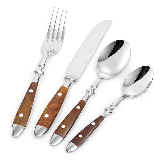 Set De Cubiertos Mediterranean Wood Sakura 24 Piezas Acero Color Marrón Y Plateado