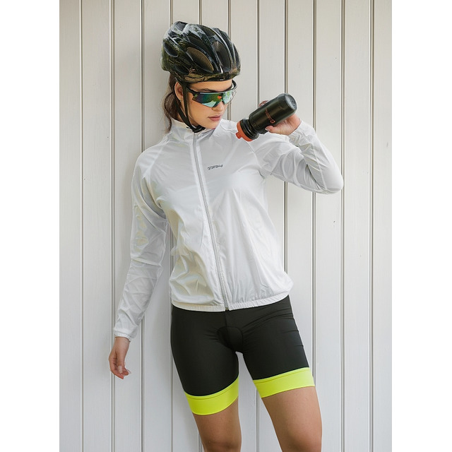 Jaqueta Corta Vento Ciclismo Feminina Impermeável Zíper Lisa