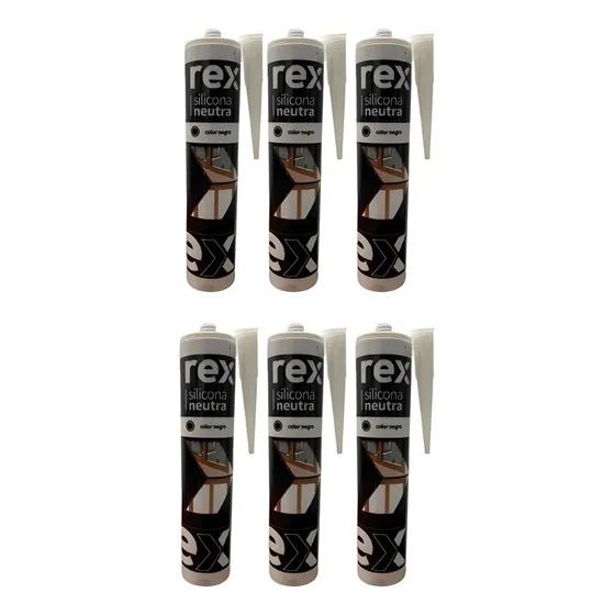 Pack 6 Silicona Neutra Negro Multiuso Cartucho 300 Ml Rex 