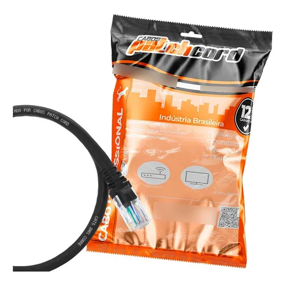 Kit Patch Cord Cat6 100% Cobre Preto 72un De 50cm + 14un 1mt