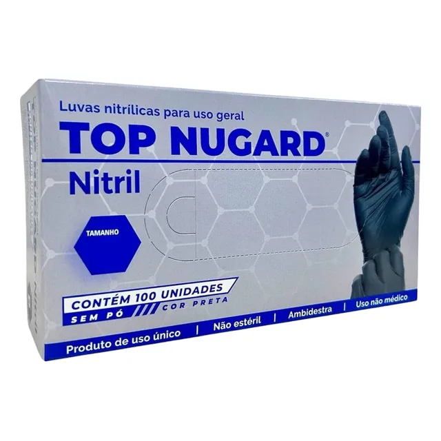 Kit 10 Luva Nitrílica Preta Black Sem Pó 1000 Unidade Nugard