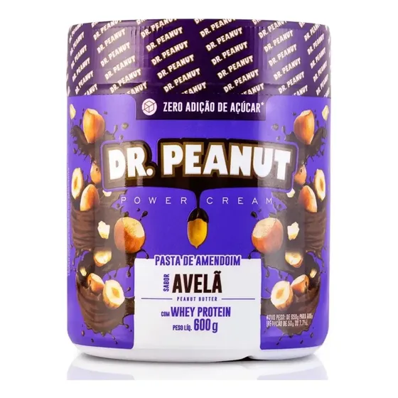 Amendoim, Proteínas, Gordura Dr. Peanut Creme de Amendoim Pasta 100% Original Dr. sabor Avelã x 600g