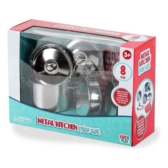 Set De Cocina De Metal Plateado 8 Piezas Color Gris