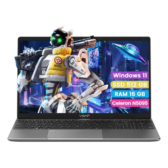 Laptop Intel Celeron N5095 Notebook DDR4 16 GB RAM 512 GB SSD 15.6' Plateado 1920 px x 1080 px Windows 11 Pro