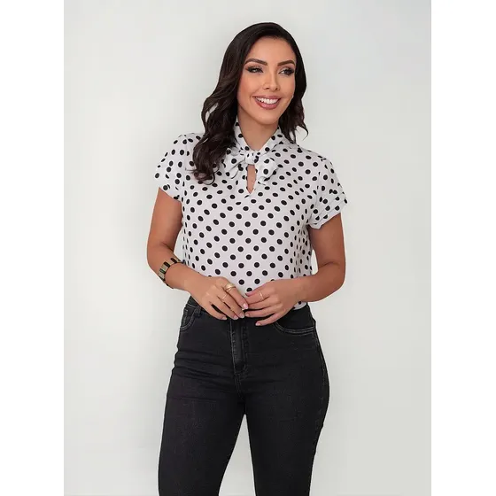 Blusa Feminina Moda Plus Size Poa Casual Social Sku:bp108