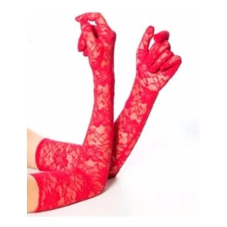 Guantes De Encaje Largos Elastizados, Rojo, Negro, Blanco.