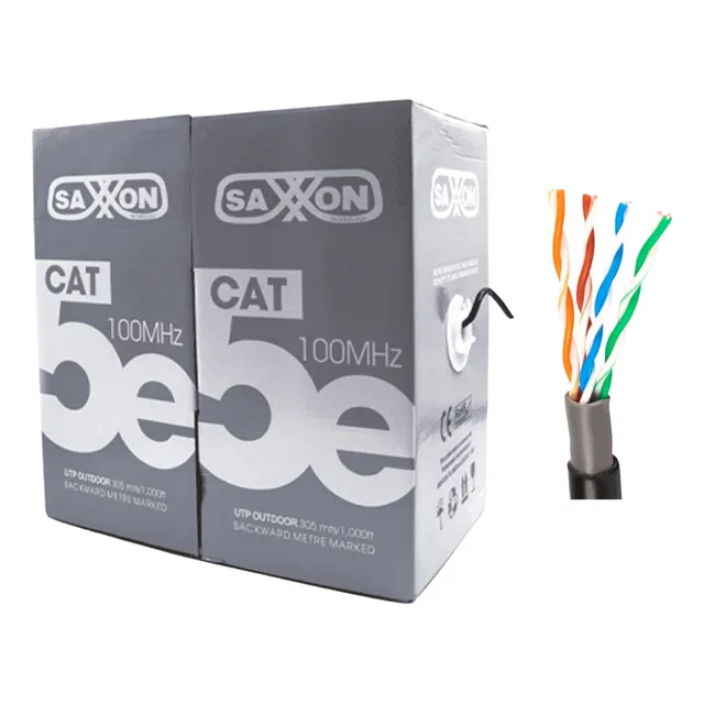 Bobina Cable Utp Saxxon Dobleforro Cca  Cat5e Negro 305m Ext