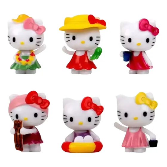 Kit 6 Hello Kitty Miniatura Decorativa Importado Verão