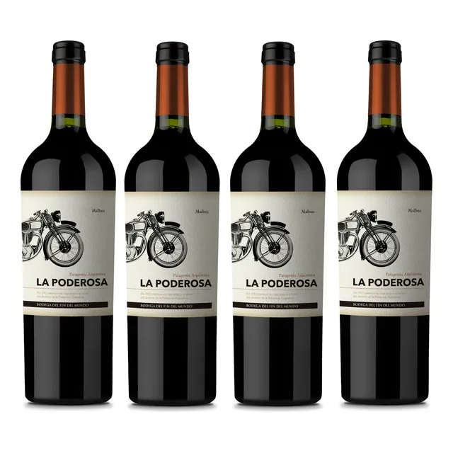 Vino Tinto Malbec Fin Del Mundo La Poderosa 750 Ml X 4 Un.