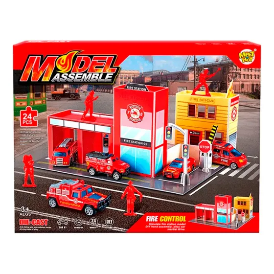 Estación De Bomberos Con Accesorios 24pcs - Vamos A Jugar Color Rojo