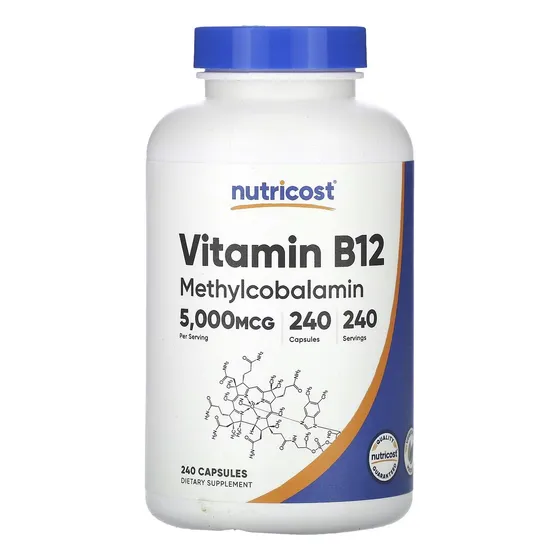 Nutricost Vitamina B12 Meticobalamina 5000 mcg 240 cápsulas de sabor sin sabor