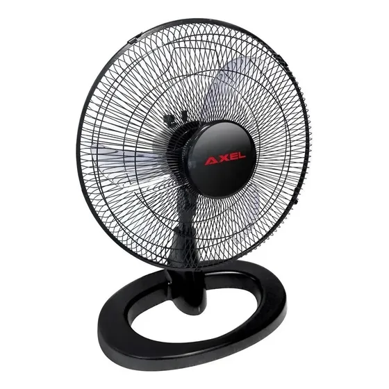 Ventilador De Mesa 16 Pulgadas Turbo Oscilante Axel Tur16e E Cantidad de aspas 3 Color de la estructura Negro Color de las aspas Transparente Diámetro 40 cm Material de las aspas Plástico