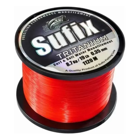 Bobina Nylon Tanza Sufix Tritanium 0.35mm 1120m Baja Memoria Color Rojo