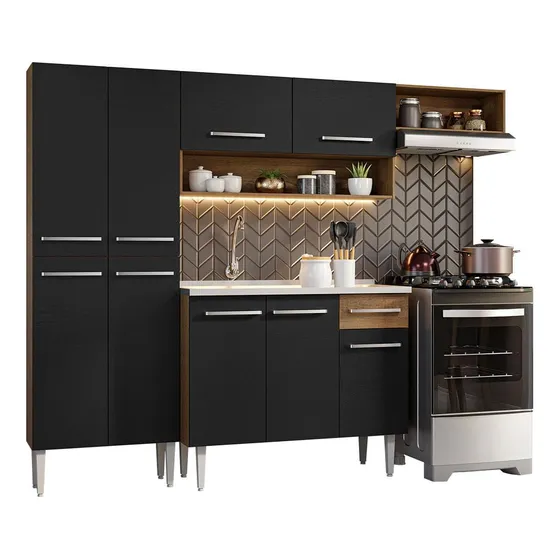 Cocina Integral Completa Madesa Emilly Fit Con Tarja Rn Color Marrón/Negro