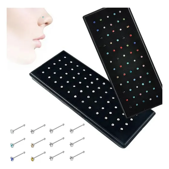 Pack De120 Pcs Aretes De Nariz Rectos De Acero Quirurgico