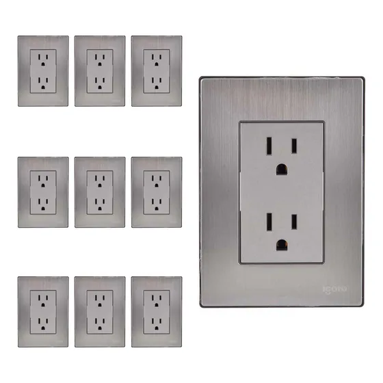 Placa Armada Contacto Duplex Inox1001 Igoto Plata 10pz