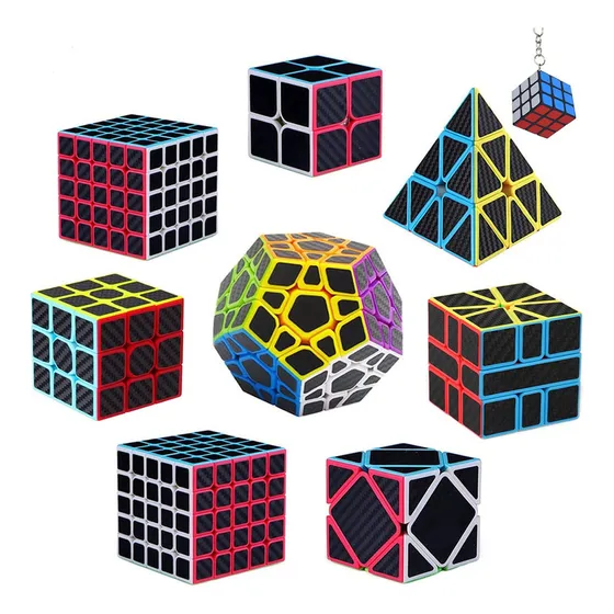 Paquete De 9 Cubos Moyu 2x2 3x3 Megaminx Pyraminx Y Skewb Estructura Negro