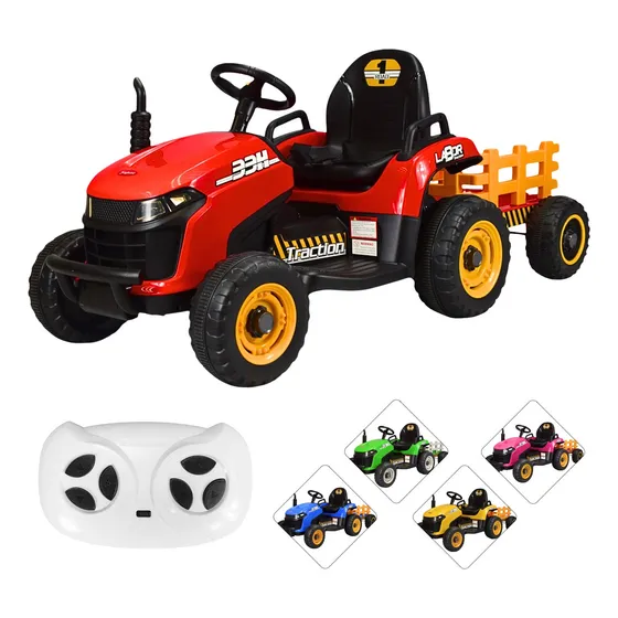Tractor Montable Electrico Para Niños Control Remoto Luz 12v Color Rojo JOYKOO JK-CM-5156