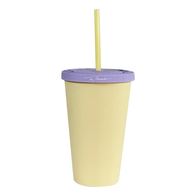 Vasos De Plástico Rígido Bicolor Con Tapa Y Sorbito 450 Ml