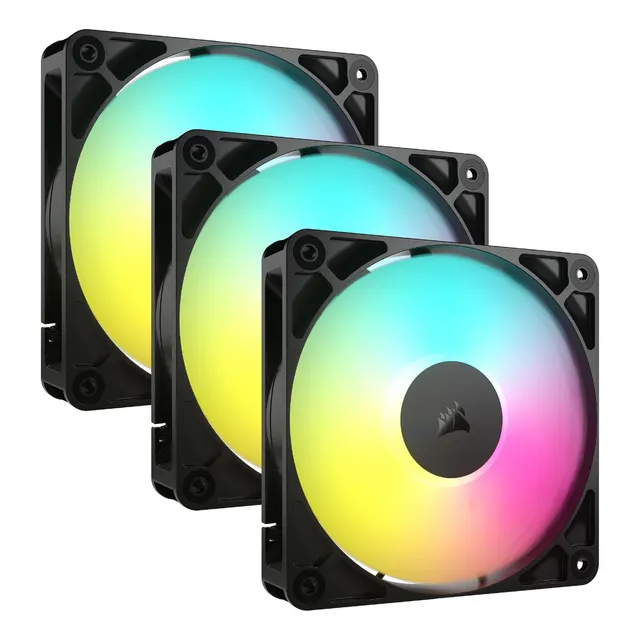 Corsair Rs120 Argb - Ventiladores Pwm De 120 Mm - Conexión De Cadena De Margarita - Bajo Ruido - Rodamiento De Cúpula Magnética - Paquete Triple - Negro