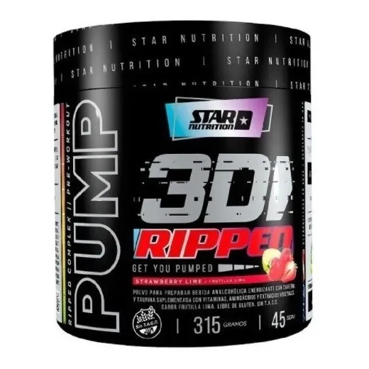 Pump 3d Ripped 315 Gr Star Nutrition Pre Entreno Quemador Sabor Strawberry Lime