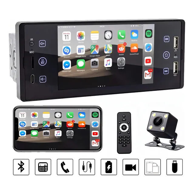 Essgoo 150 Estéreo Reproductor Mp5 Para Auto 5in Ips Pantalla Mirror Link Color Negro
