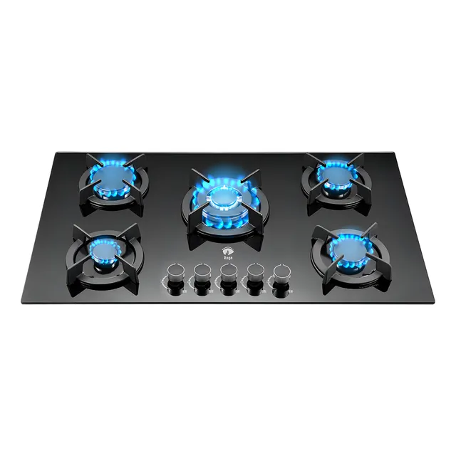Estufa De Mesa/parrilla De Gas 5 Quemadores Cristal Templado Color Negro