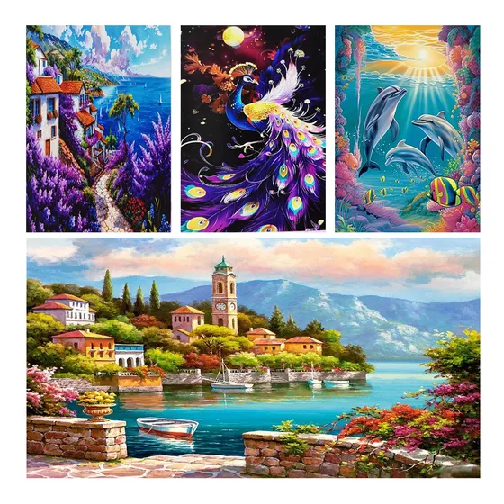 Kit Pintura De Diamantes 65x50 Animales Paisajes Personajes