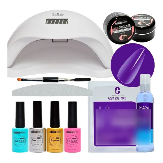 Set Completo Para Uñas Soft Gel + Lampara 48 Watts + Esmalte Surtido Almond