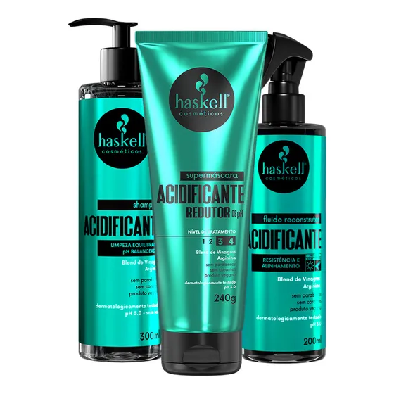 Kit Haskell Acidificante Sh 300ml Másc 240gr E Fluido 200ml