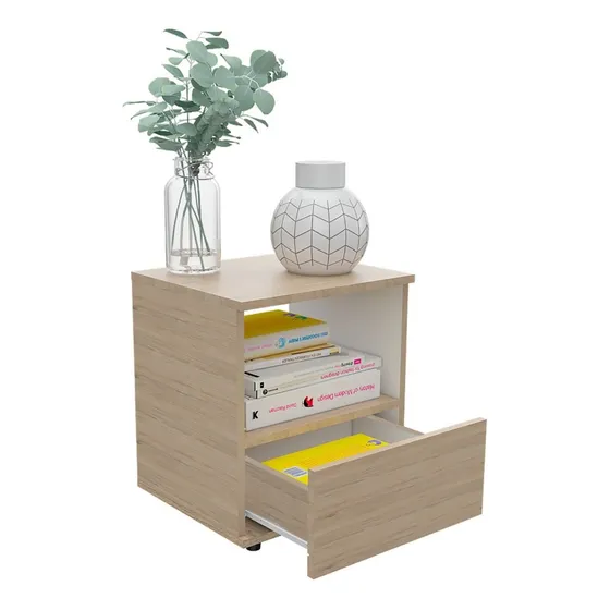 Mesa De Noche Camel Rta Color Rovere Blanco Color Beige