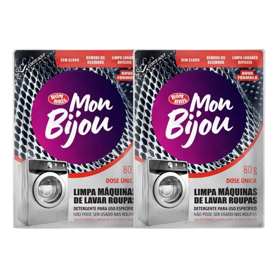 Kit 2 Bom Bril Mon Bijou Limpa Máquinas Pó 80g Sachê