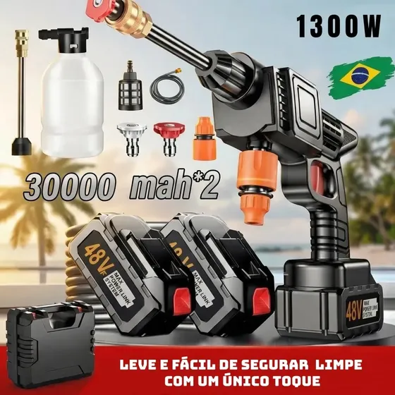 Lavadora de Alta Pressão Portátil Recarregável Maleta 2 Baterias Preto