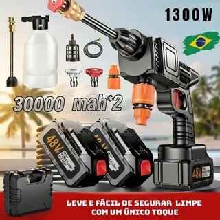 Lavadora de Alta Pressão Portátil Recarregável Maleta 2 Baterias Preto