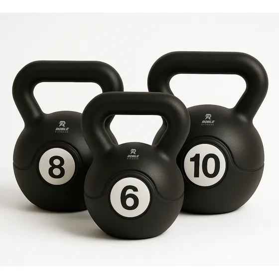 Kit Pesa Rusa Kettlebell Mancuerna 6kg + 8kg + 10kg Plastica