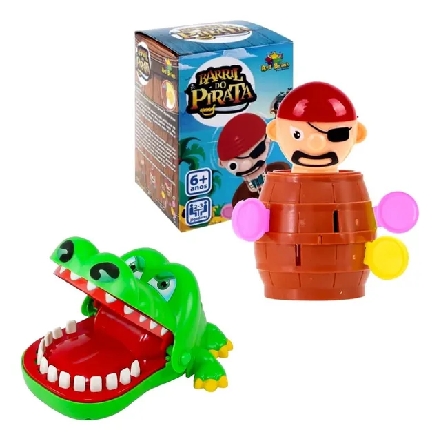 Kit Jogo Barril Pirata Pula Crocodilo Jacaré Morde Dedo