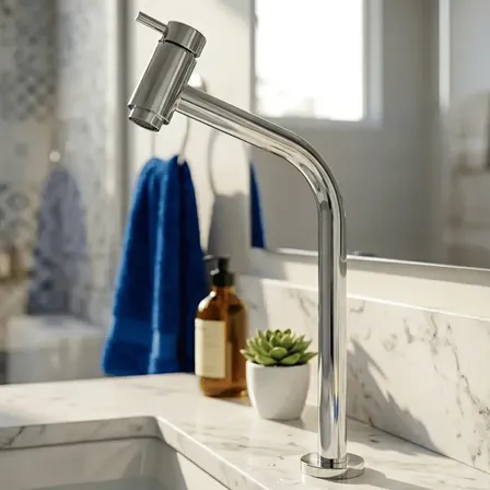 Torneira Link Alta Cromada P/ Cuba Sobrepor Apoio Banheiro Acabamento Inox Brilhante Cor Prateado