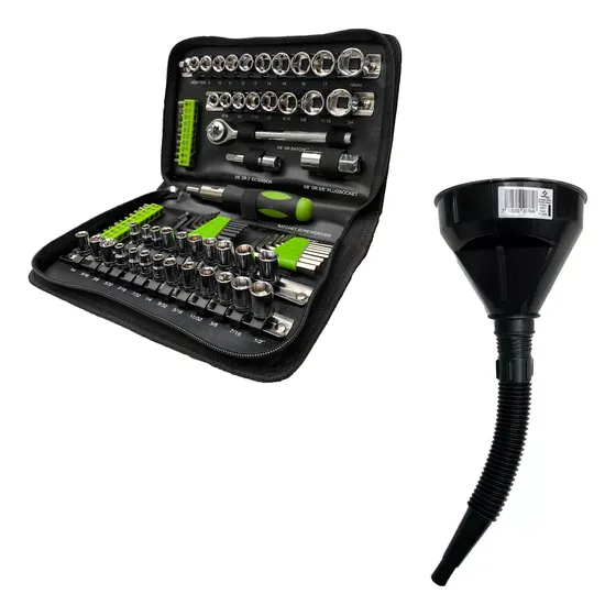 Kit Juego Herramienta Copas, Ratchet, Puntas Y Llaves 85pz Y Embudo Cuello Flexible Ferreco Basics