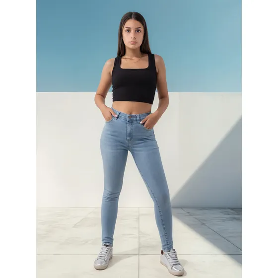 Jean Chupin Con Ruedo Mujer Tiro Medio/alto Byh Jeans