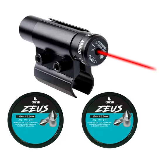 Mira Laser Carabina De Pressão Fixação Cano + Chumbos 5.5mm