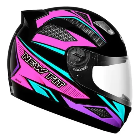 Capacete Moto Fechado Ebf New Fit Rover Preto/colores Preto/rosa Brilhante 55/56