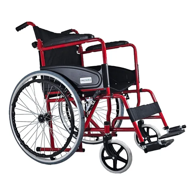 Silla De Ruedas Acero Plegable Economica Adulto 100kg Color Rojo