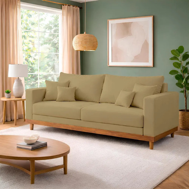 Sofá Living 2 Lugares Suede Resistente Madeira + Almofadas Sofá Living 2 Lugares Suede Resistente Madeira + Almofadas