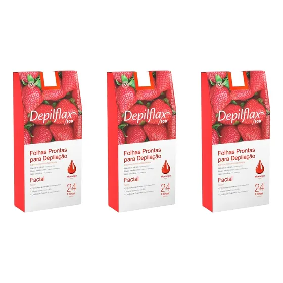 Kit 3 Cx Folhas Prontas Morango Depilação Facial Depilflax 