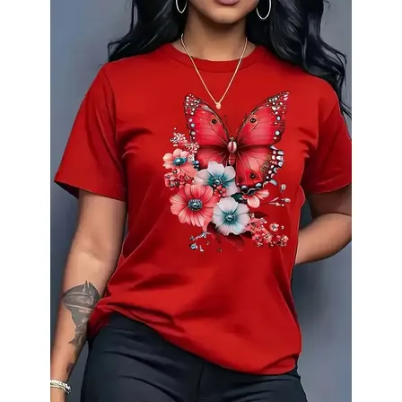 Blusa Feminina Algodão100% Estilosa Borboletas Flores T Shir