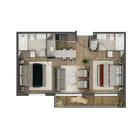 2 dormitorios  |  2 baños