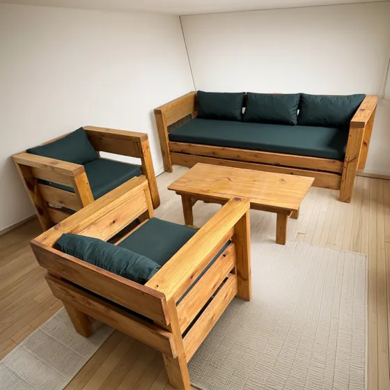 Juego De Living Exterior Interior Madera Rustico Design